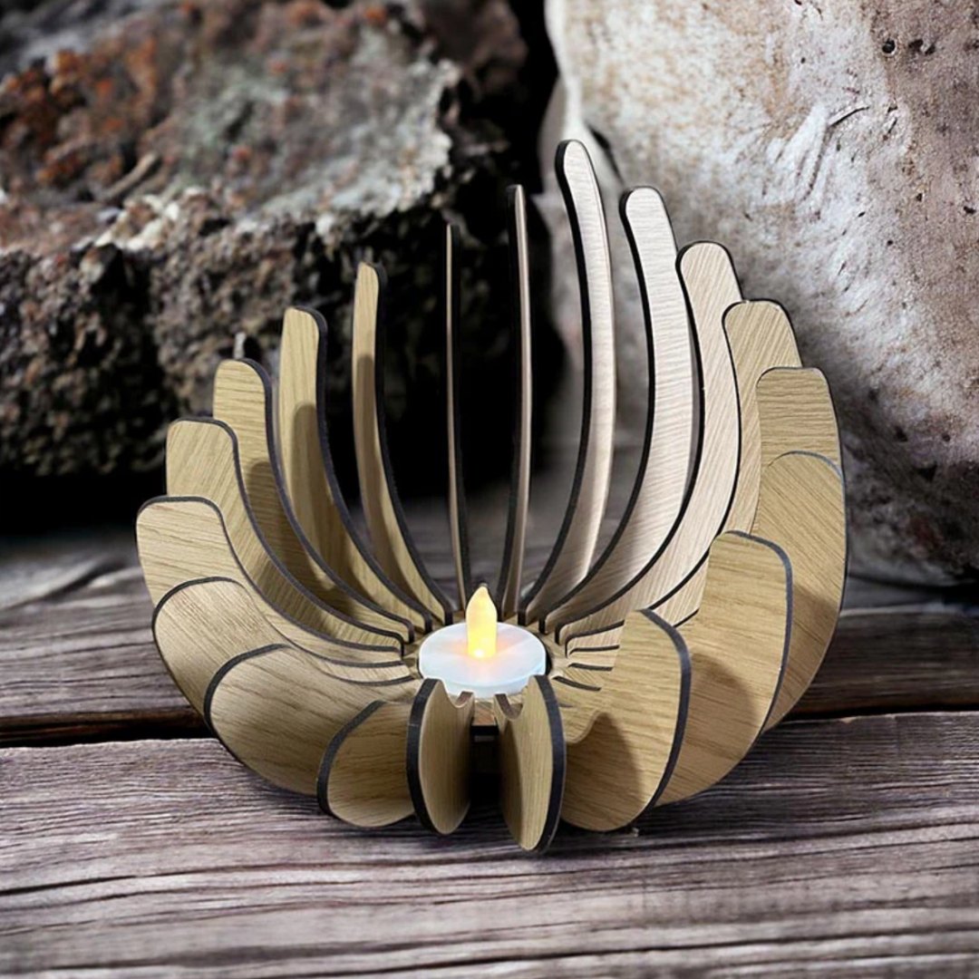 A Candle holder made using Truflat engineered plywood. Sold by Thunder Laser Canada
